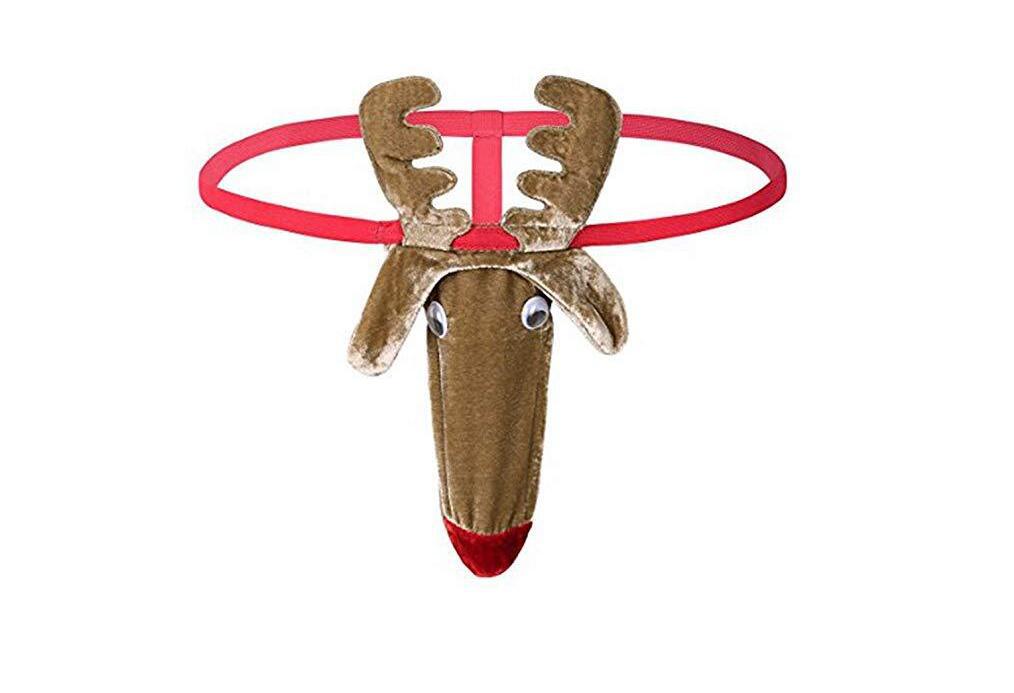 Image of Christmas deer erotic lingerie men's reindeer bell erotic suspender panties holiday carnival party outfit